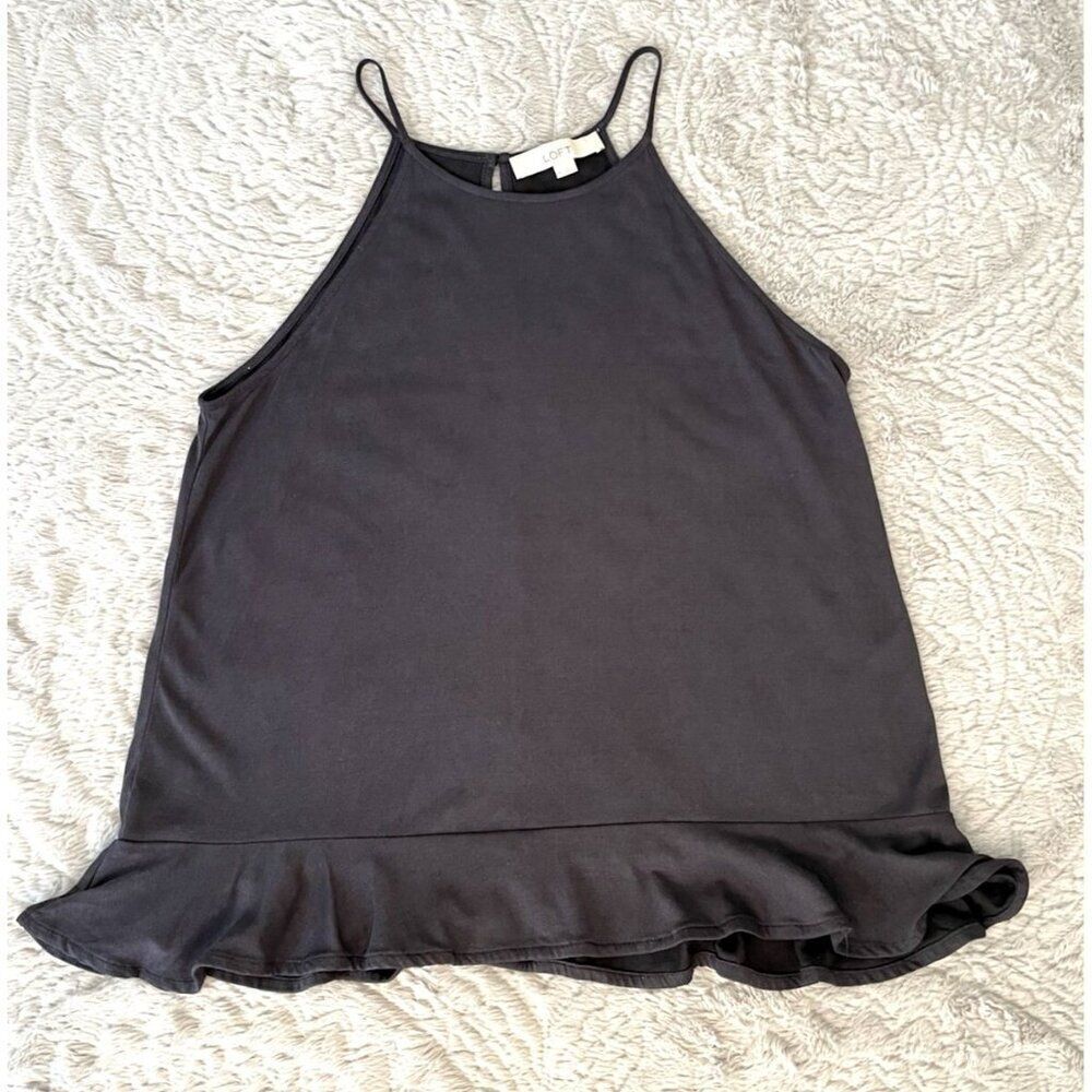 Loft Blue Spaghetti Halter Top with Ruffle Accents Women's Size M